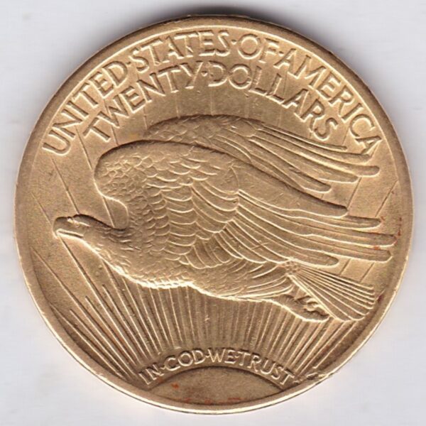 1913 USA Twenty Dollars coin featuring the Lady Liberty on the Obverse. The eagle in flight with sunshine in the background on the Reverse.