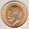 1913 Gold Half Sovereign coin featuring the portrait of King George V on the Obverse. St George and the dragon on the Reverse.