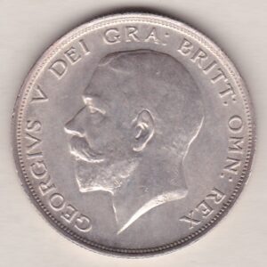 1913 Silver Halfcrown coin featuring king George V on the Obverse. The Reverse features a crowned quartered shield of arms.