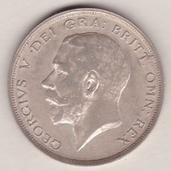 1915 Silver Halfcrown coin featuring king George V on the Obverse. The Reverse features a crowned quartered shield of arms.