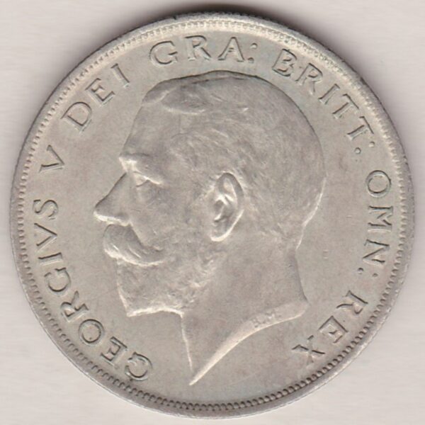 1921 Silver Halfcrown coin featuring the King George V on the Obverse. The crowned quartered shield of arms within Garter band on the Reverse.