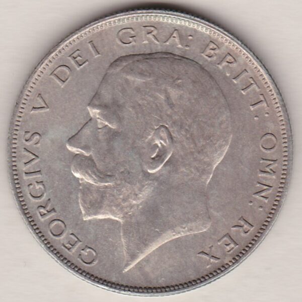 1922 Silver Halfcrown coin featuring the King George V on the Obverse. The crowned quartered shield of arms within Garter band on the Reverse.