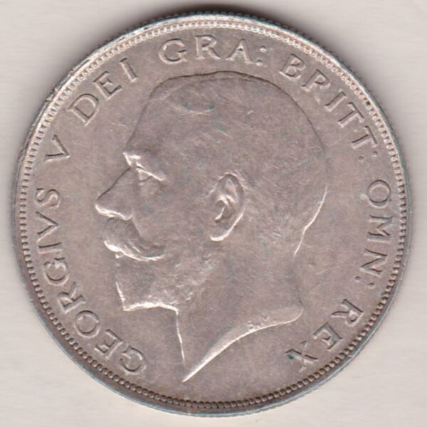 1923 Silver Halfcrown coin featuring the King George V on the Obverse. The crowned quartered shield of arms within Garter band on the Reverse.