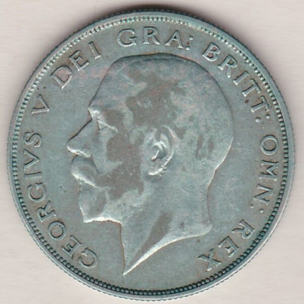 1925 Silver Halfcrown coin featuring the King George V on the Obverse. The crowned quartered shield of arms within Garter band on the Reverse.