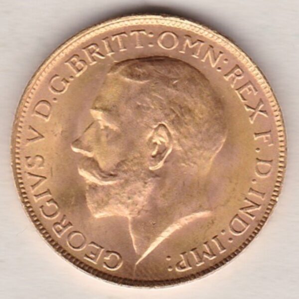 1927 SA Gold Sovereign Coin. The coin features King George V on the Obverse. St George and the dragon on the reverse. The SA Pretoria South Africa mintmark.