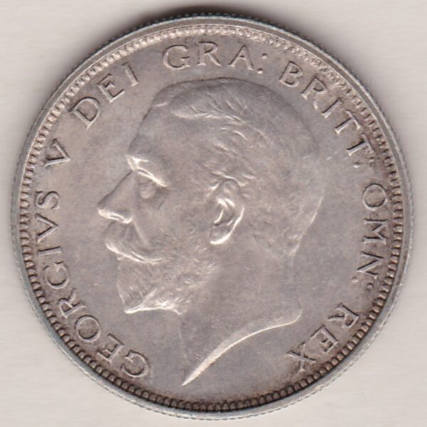 1927 Silver Halfcrown coin featuring the King George V on the Obverse. The crowned quartered shield of arms within Garter band on the Reverse.