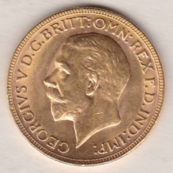 1929 P Gold Sovereign Coin. The coin features King George V on the Obverse. St George and the dragon on the reverse. The P - Perth, Australia mintmark.