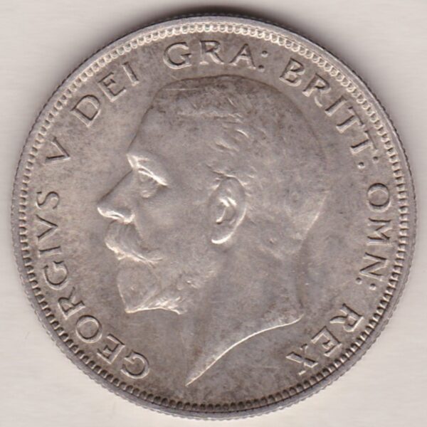 1932 Silver Halfcrown coin featuring the King George V on the Obverse. The Quartered shield of arms flanked by crowned royal cyphers complete the Reverse.