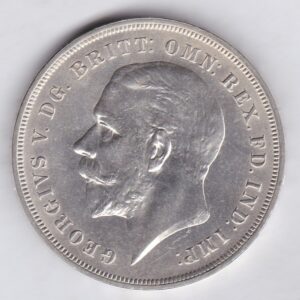 1935 Silver Crown Coin featuring the uncrowned portrait of King George V on the obverse. St. George slaying the dragon on the reverse.
