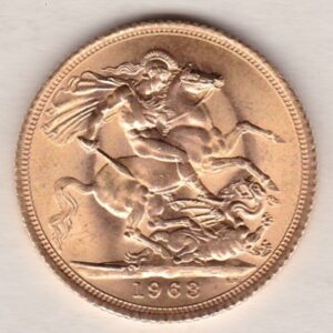 1963 Gold Sovereign Coin featuring the first portrait of Queen Elizabeth II on the Obverse. St George and the Dragon on the Reverse.