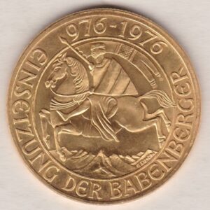 1976 Austria Gold One Thousand Schilling coin. 1000th Anniversary of the Babenberg Dynasty. The obverse features the imperial eagle and Austrian arms.