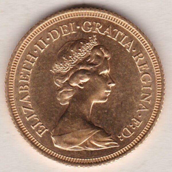 1980 Gold Sovereign Coin. This coin features the second portrait of Queen Elizabeth II on the obverse. St George and dragon on the reverse.