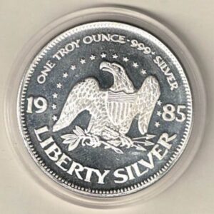 1985 USA Silver One Ounce Liberty Silver. This round does feature an eagle. This round contains one ounce of .999 fine silver.