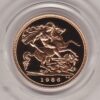 1986 gold proof half sovereign coin in capsule. This coin features Queen Elizabeth II on the obverse and St George and the dragon on the Reverse.