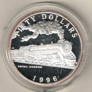 1996 Silver Marshall Islands One Ounce Royal Hudson Train. This coin does feature a train. This coin contains one ounce of 999 fine silver.