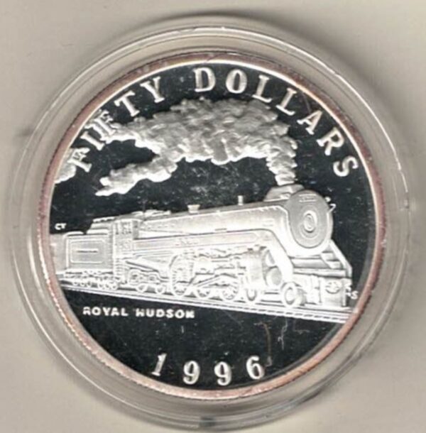 1996 Silver Marshall Islands One Ounce Royal Hudson Train. This coin does feature a train. This coin contains one ounce of 999 fine silver.