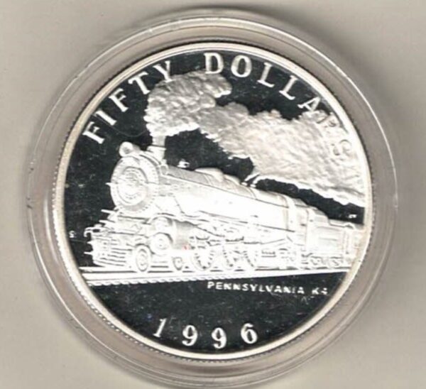 1996 Silver Marshall Islands One Ounce Pennsylvania K4 train. This coin does feature a train. This coin contains one ounce of 999 fine silver.