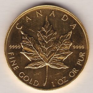 1998 Gold Canada One Ounce coin. Investment one ounce gold coin featuring Queen Elizabeth II on the Obverse. The Maple leaf on the Reverse.