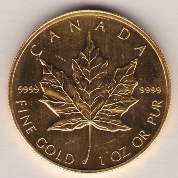 1998 Gold Canada One Ounce coin. Investment one ounce gold coin featuring Queen Elizabeth II on the Obverse. The Maple leaf on the Reverse.