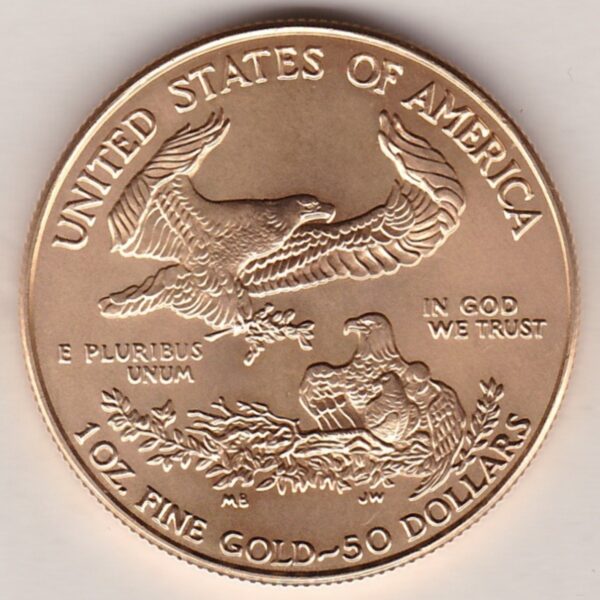 1999 Gold USA One Ounce Eagle coin. Investment one ounce gold coin featuring Liberty on the Obverse. The Eagle on the Reverse.