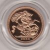 2000 gold proof half sovereign coin in capsule. This coin features Queen Elizabeth II on the obverse and St George and the dragon on the Reverse.