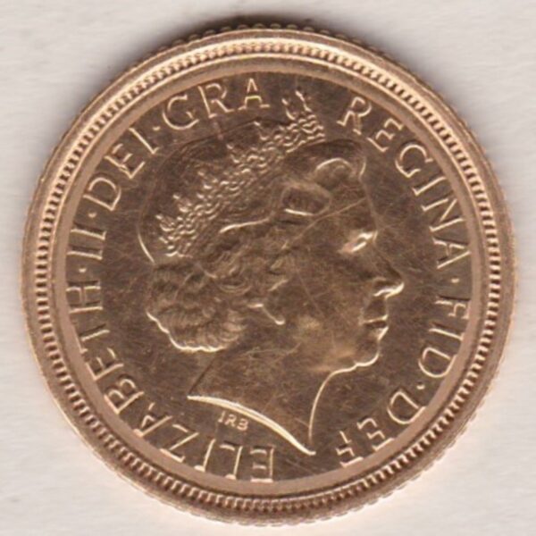 2003 Gold Half Sovereign coin featuring the fourth portrait of Queen Elizabeth II on the Obverse. St George and the dragon on the Reverse.