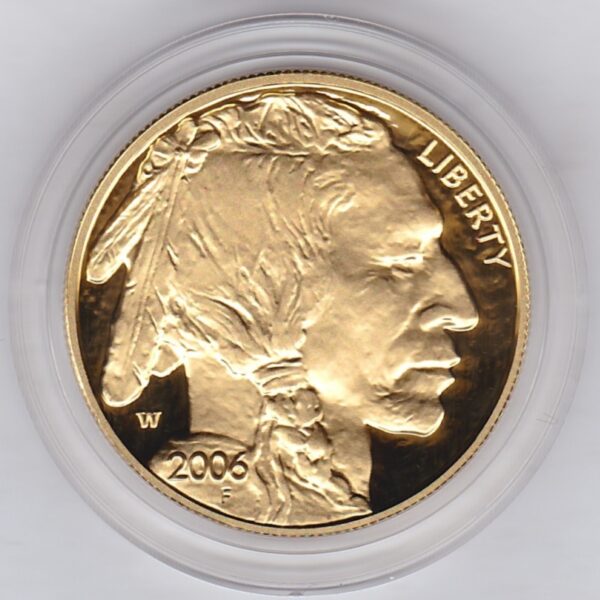 2006 Proof Gold USA One Ounce Buffalo coin. Investment one ounce gold coin featuring the Indian head on the Obverse. The Buffalo on the Reverse.