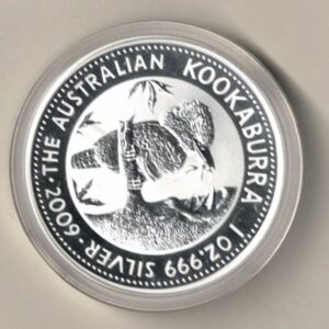 2009 Silver Australia One Ounce Kookaburra Elizabeth II is on the obverse, The Kookaburra is on the reverse. The coin contains one ounce of 999 fine silver