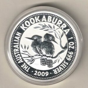 2009 Silver Australia One Ounce Kookaburra Elizabeth II is on the obverse, Two Kookaburras are on the reverse The coin contains one ounce of 999 fine silver