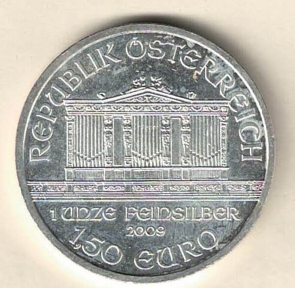 2009 Silver Austria One Ounce Philharmonic. This Coin does feature Music Instrument's The coin contains one ounce of 999 fine silver.