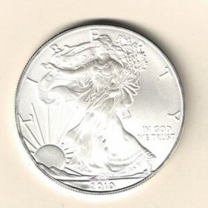 2010 Silver USA One Ounce Eagle. The liberty is on the obverse, The eagle is on the reverse. The coin contains one ounce of 999 fine silver.