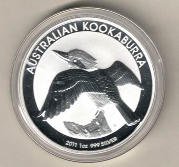 2011 Silver Australia One Ounce Kookaburra Elizabeth II is on the obverse, The Kookaburra is on the reverse. The coin contains one ounce of 999 fine silver