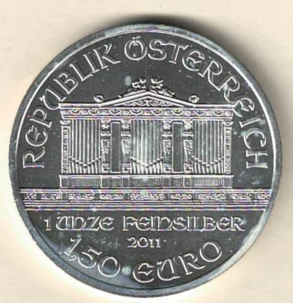 2011 Silver Austria One Ounce Philharmonic. This Coin does feature Music Instrument's The coin contains one ounce of 999 fine silver.