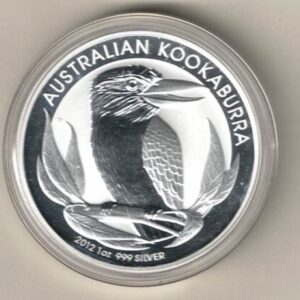 2012 Silver Australia One Ounce Kookaburra Elizabeth II is on the obverse, The Kookaburra is on the reverse. The coin contains one ounce of 999 fine silver