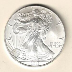 2012 Silver USA One Ounce Eagle. The liberty is on the obverse, The eagle is on the reverse. The coin contains one ounce of 999 fine silver.