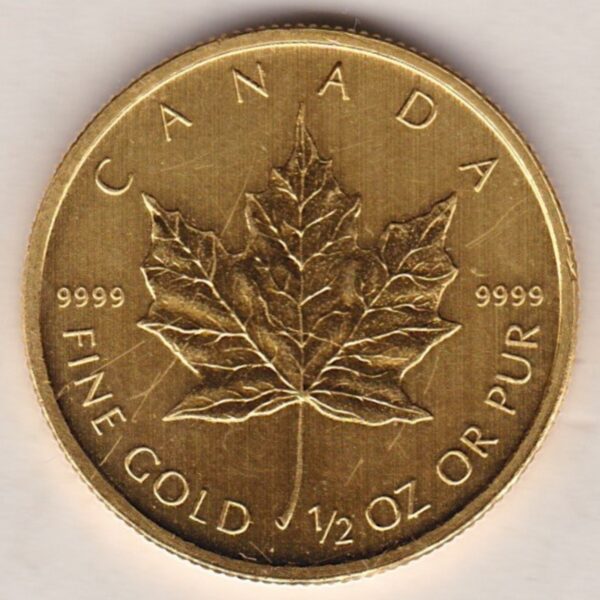 2013 Gold Canada Half Ounce coin. Investment half ounce gold coin featuring Queen Elizabeth II on the Obverse. The Maple leaf on the Reverse.