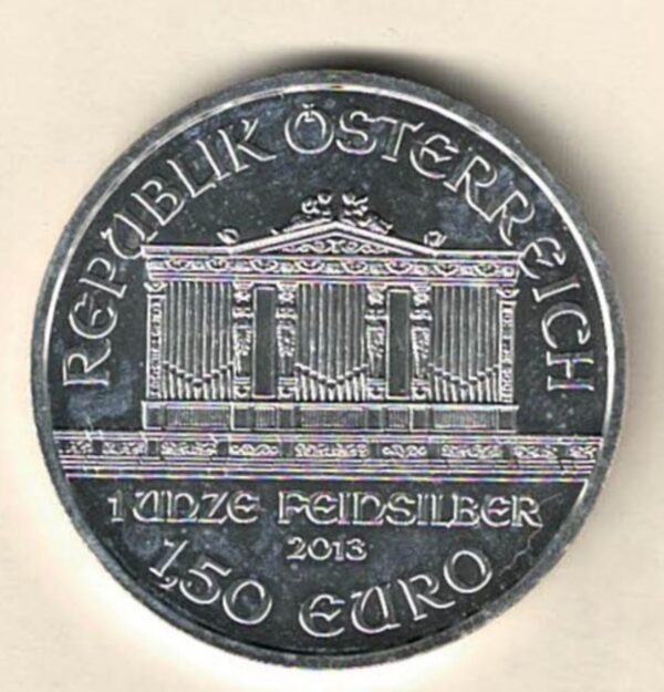 2013 Silver Austria One Ounce Philharmonic. This Coin does feature Music Instrument's The coin contains one ounce of 999 fine silver.