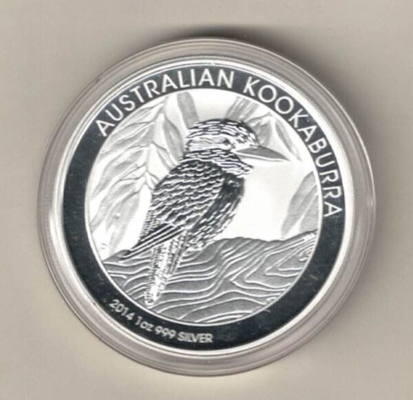 2014 Silver Australia One Ounce Kookaburra Elizabeth II is on the obverse, The Kookaburra is on the reverse. The coin contains one ounce of 999 fine silver