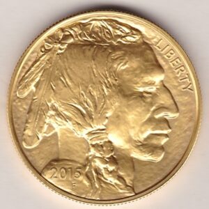 2015 Gold USA One Ounce Buffalo coin. Investment one ounce gold coin featuring the Indian head on the Obverse. The Buffalo on the Reverse.