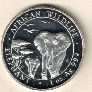 2015 Silver Somali republic One Ounce Elephant. This Coin does feature two Elephants. The coin contains one ounce of 999.9 fine silver.