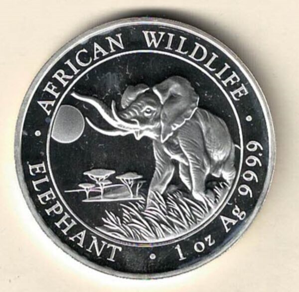 2016 Silver Somali republic One Ounce Elephant. This Coin does feature an Elephant in the grass. The coin contains one ounce of 999.9 fine silver.