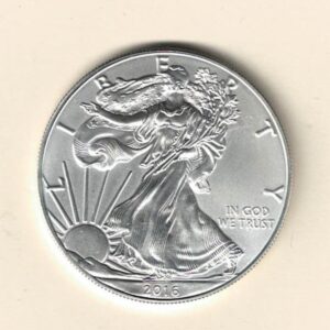 2016 Silver USA One Ounce Eagle. The liberty is on the obverse, The eagle is on the reverse. The coin contains one ounce of 999 fine silver.