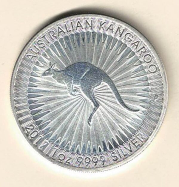 2017 Silver Australia One Ounce Kangaroo. Elizabeth II is on the obverse, The kangaroo is on the reverse. The coin contains one ounce of 9999 fine silver.