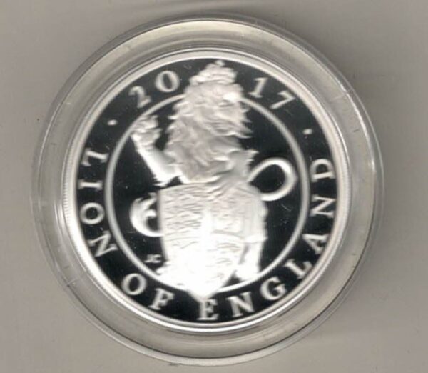 2017 Silver Proof One Ounce Lion of England. The coin contains one ounce of 999 fine silver. All of our silver coins are in stock.