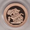 2017 Piedfort Gold Proof Sovereign coin featuring the fifth portrait of queen Elizabeth II Obverse & St George and the Dragon Reverse.