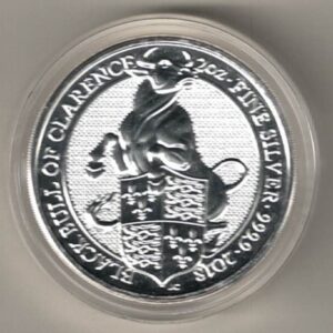 2018 Two Ounce Silver Coin Royal Mint Queen's Black Bull of Clarence. This coin was issued as part of the Queen's Beasts series by the Royal Mint.