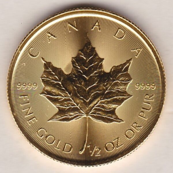 2018 Gold Canada Half Ounce coin. Investment half ounce gold coin featuring Queen Elizabeth II on the Obverse. The Maple leaf on the Reverse.