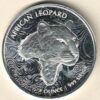 2019 Silver Ghana One Ounce Leopard. Elizabeth II is on the obverse, The African Leopard is on the reverse. The coin contains one ounce of 999 fine silver.