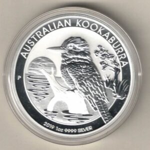 2019 Silver Australia One Ounce Kookaburra Elizabeth II is on the obverse, The Kookaburra is on the reverse. The coin contains one ounce of 9999 fine silver