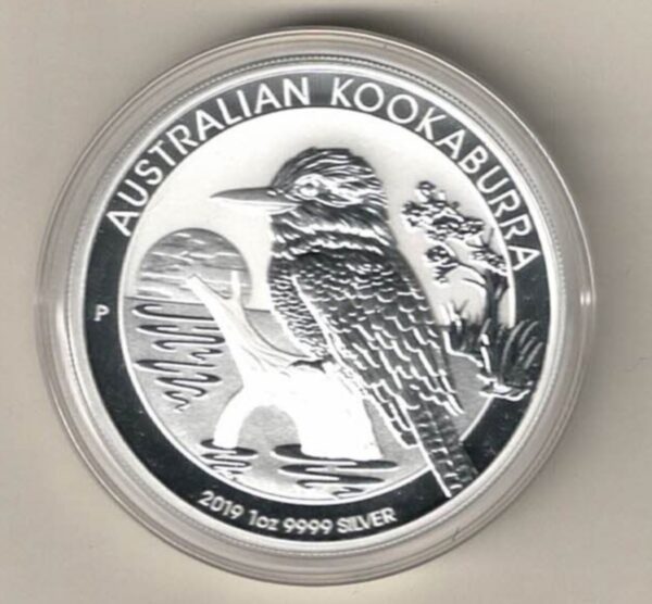 2019 Silver Australia One Ounce Kookaburra Elizabeth II is on the obverse, The Kookaburra is on the reverse. The coin contains one ounce of 9999 fine silver